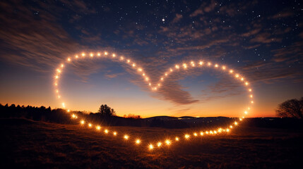 Wall Mural - A captivating time-lapse photo of a heart-shaped formation of stars in the night sky, encouraging people to shine a light on heart health Generative AI