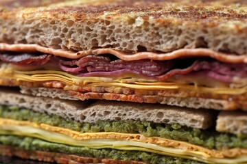 Wall Mural - extreme close-up of sandwich textures and layers, created with generative ai