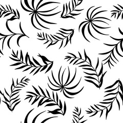 Wall Mural - Tropical seamless pattern with exotic palm leaves. Vector illustration. Black leaves