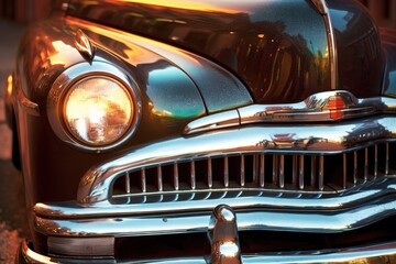 Sticker - classic cars gleaming headlights and grille, created with generative ai