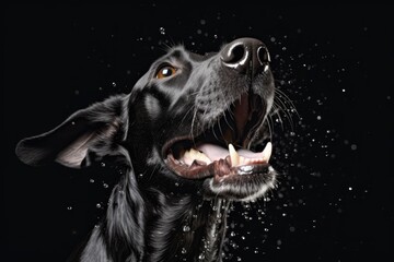 Canvas Print - close-up of dog shaking water droplets in air, created with generative ai