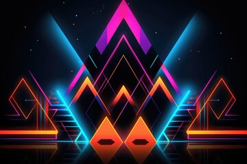 Sticker - abstract neon geometric shapes on dark background, created with generative ai