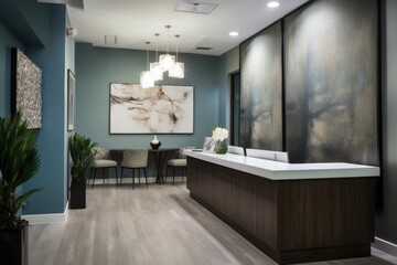 Wall Mural - reception area with sleek and modern decor, featuring sleek furniture and contemporary lighting, created with generative ai