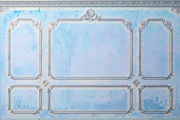 Wall Mural - Classic wall of old gold stucco panels blue paint