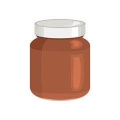 Wall Mural - Chocolate hazelnut spread in glass jar isolated on white. Vector cartoon flat illustration. Food icon.