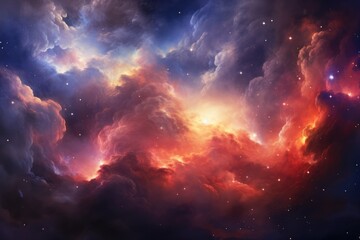 Wall Mural - nebula with stars and multicoloured clouds background, created using generative ai technology