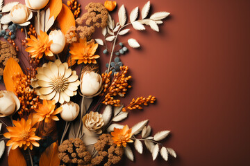 Wall Mural - Colourful autumn foliage with copy space. Created with Generative AI.