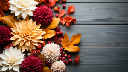 Wall Mural - Colourful autumn foliage with copy space. Created with Generative AI.