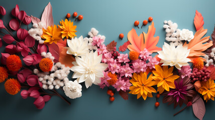 Wall Mural - Colourful autumn foliage with copy space. Created with Generative AI.