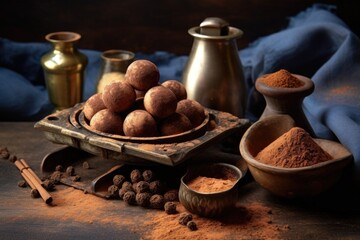 Poster - chocolate truffles dusted with cocoa powder, created with generative ai