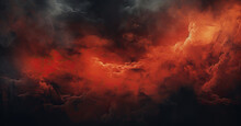 Fiery Red And Black Sky Clouds, Thunderclouds. Dramatic Sky With Heavy Clouds