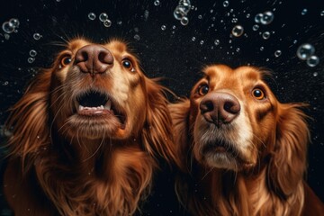 Wall Mural - close-up of water droplets flying off dogs fur, created with generative ai