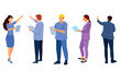 © Veysel - Business multinational team. Vector illustration of diverse cartoon men and women of various races, ages and body type in office outfits. Isolated on white.