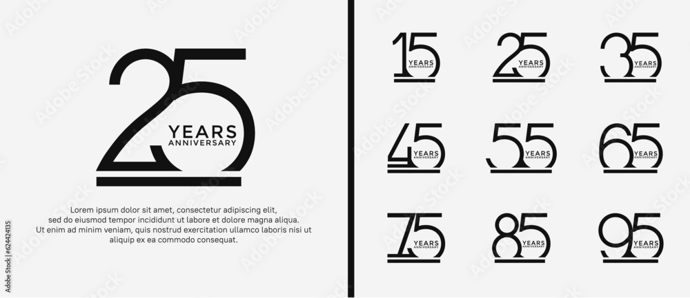 set of anniversary logo black color on white background for celebration ...