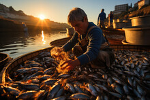 Coastal Morning Market. Lively Sardine Market In Porto, Portugal At Sunrise. Fishing Tradition AI Generative