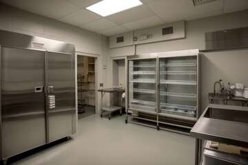 Poster - refrigerator and freezer in medical facility, with equipment and supplies for surgeries on display, created with generative ai