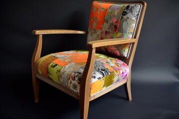 Poster - upcycled armchair with upholstered seat and back made from vintage fabric, created with generative ai