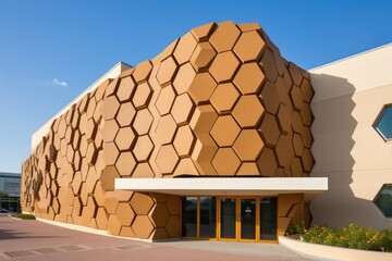 Canvas Print - geometric beehive design on a modern building facade, created with generative ai