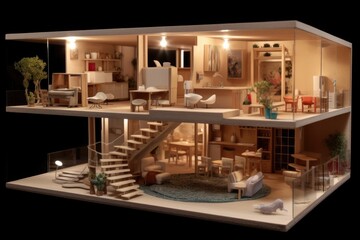 Sticker - cross-section view of a 3d printed house, showing interior, created with generative ai