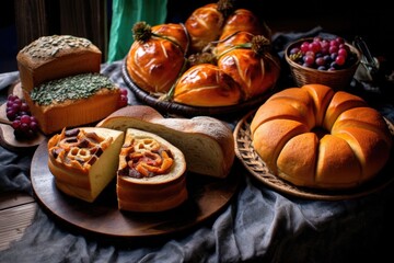 Poster - freshly baked bread with fillings in the middle, created with generative ai