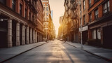 Fototapeta Londyn - A Captivating Empty Street Bathed in the Warmth of Sunset. Generative AI