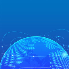 Leinwandbilder - Blue futuristic global network connection with earth planet with data oval line communication vector background.