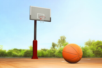 Wall Mural - Basketball court on 3d illustration