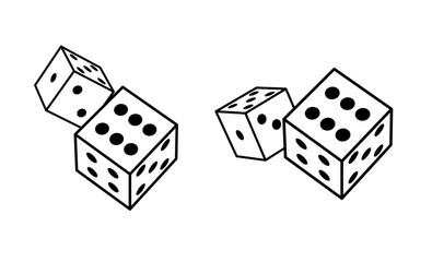 Dice cube line icon. Outline casino dice vector gamble illustration line icon.