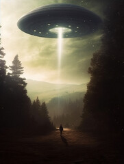 Wall Mural - Alien spacecraft descending on earth,created with generative ai tecnology.