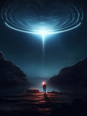 Wall Mural - Alien spacecraft descending on earth,created with generative ai tecnology.