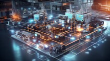 The Internet Of Things IoT In Manufacturing. Integration Of Connected Devices To Optimize Production, Maintenance, Inventory, And Other Factory Operations In The New Era Of Industry 4.0 Generative AI