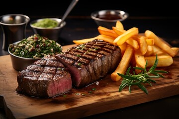 Wall Mural - Succulent fillet steak and fries | Generative AI