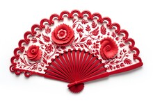 Red Spanish Fan On White Background Generative AI