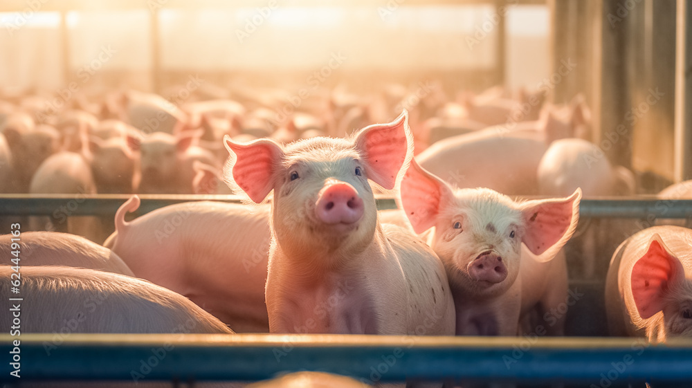 Pig Breeding farm in swine business in tidy and clean indoor housing farm.