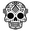 mexican style skull illustration, black and white, vector print design, skull for tattoo, fully editable print