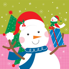 Canvas Print - christmas card with snowman design