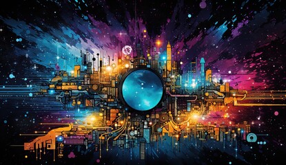 Poster - cyberspace and digital data network connection concept. High speed digital data transmission over internet, future technology concept digital abstract background.