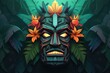 Tropical tiki mask, mystical symbol of the enigmatic lost tribe in the jungle. Generative Ai.