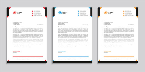 Corporate simple clean and creative letterhead template design with color variation set used for any business. 