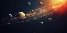 AI Generated. AI Generative. Solar System Universe Galaxy Space Planets Poster Background Decoration. Graphic Art