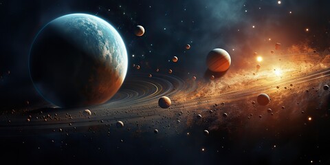 Wall Mural - ai generated. ai generative. solar system universe galaxy space planets poster background decoration
