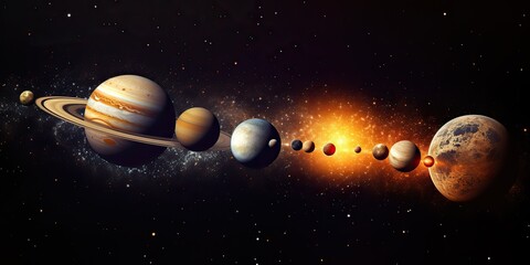 AI Generated. AI Generative. Solar system universe galaxy space planets poster background decoration. Graphic Art