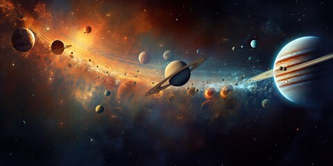 Wall Mural - ai generated. ai generative. solar system universe galaxy space planets poster background decoration