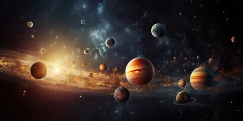 Wall Mural - ai generated. ai generative. solar system universe galaxy space planets poster background decoration