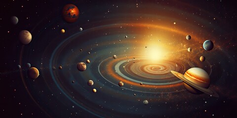  AI Generated. AI Generative. Solar system universe galaxy space planets poster background decoration. Graphic Art