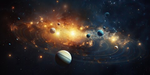 Wall Mural - ai generated. ai generative. solar system universe galaxy space planets poster background decoration