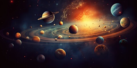 Wall Mural - ai generated. ai generative. solar system universe galaxy space planets poster background decoration