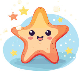 Wall Mural - Marine life. Sea star.Vector illustration for children with isolated image of funny happy cartoon starfish.GenerativeAI.