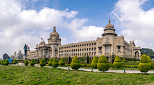 Largest Legislative Building In India - Vidhan Soudha , Bangalore With Nice Blue Sky Background.