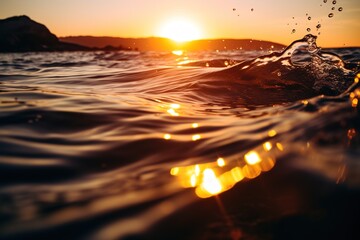 Wall Mural - sea wave close up at sunset time